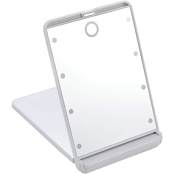 Bärbar LED-upplyst sminkspiegel med 8 dimbara LED-lampor, Touch-switch rese-sminkspiegel, Vikbar kompakt spegel 1X & 2X förstoring