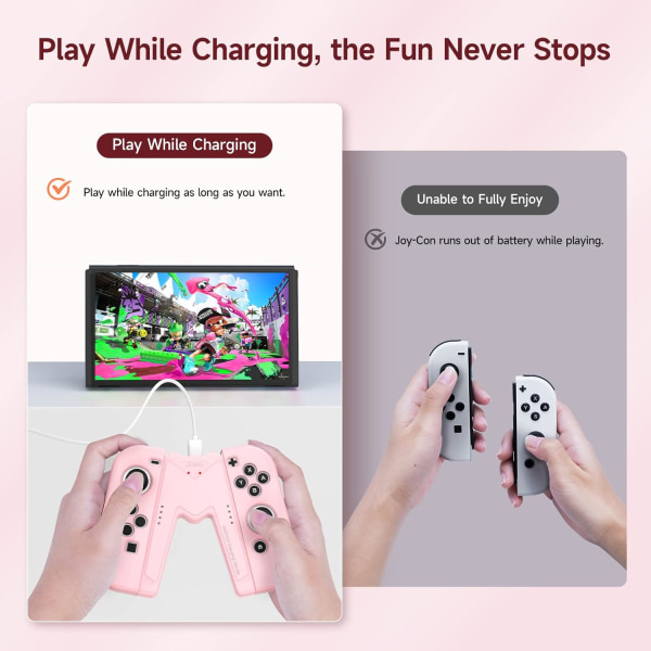 Laddningsgrepp för Nintendo Switch/OLED, Joystick Laddning Komfort V-formad Spelgreppkontroll med Batteriindikatorer