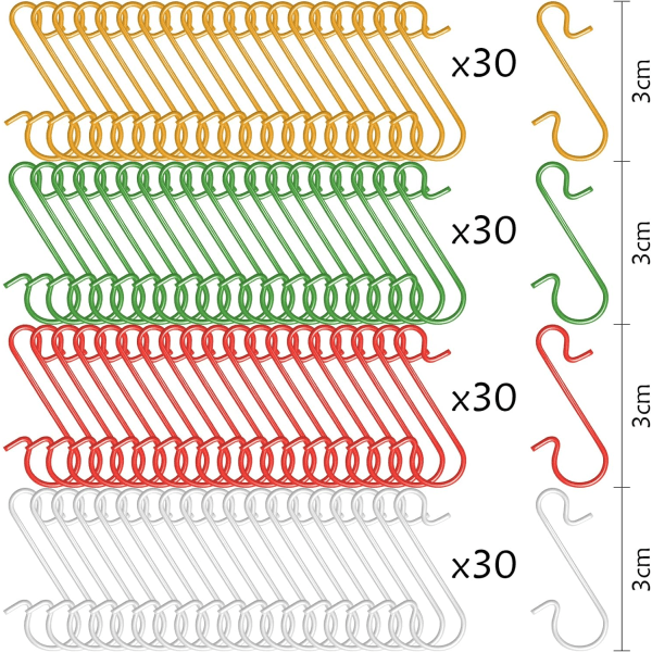 120 kpl Joulukuulakoukut, Joulukuusikoukut, Joulukoti-koristetarvikkeet Metalli S-muotoiset Mini-ripustimet