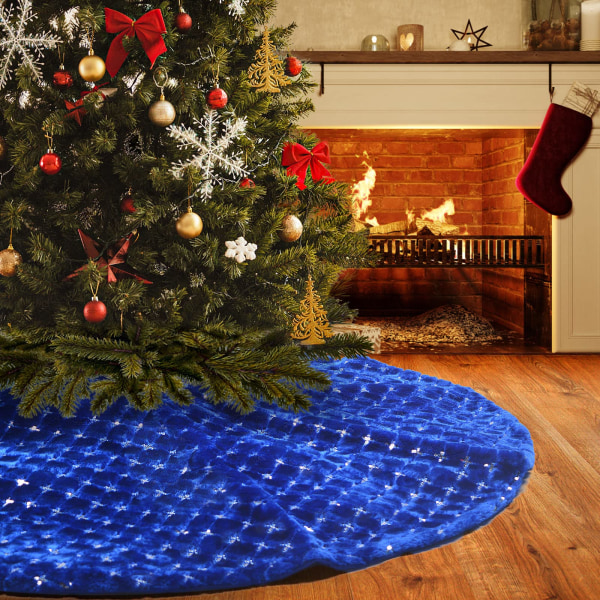 Sininen tekoturkista joulukuusen hameen pohjan cover