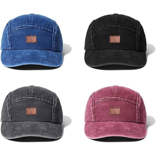 Bomulls Tvättad Baseballkeps Vintage 5 Panel Keps Låg Profil Pappahatt Casual Solkeps, Blå