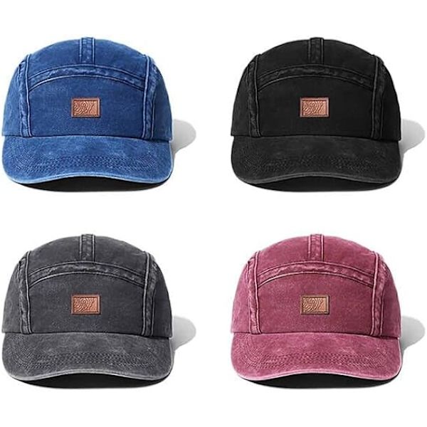 Bomullsvaskede Baseball Caps Vintage 5 Panel Caps Lav Profil Dad Hat Casual Solhatt, svart