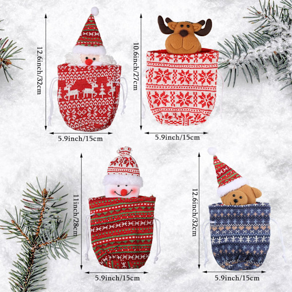 Juldekorationspåse, tomte, snögubbe, älg, björn (8 st)