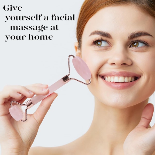 BAIMEI Gua Sha og Facial Roller Beauty Massager, Rose Quartz