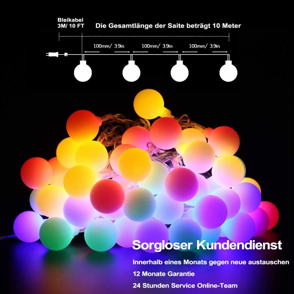 Sfæriske lyskæder, 8 tilstande 100 LED   (flerfarvet)
