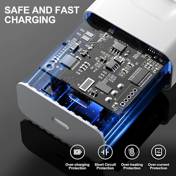 Veggadapter for, Hurtiglader for iPhone 15/14/14Pro/14 Pro Max/14 Plus 13 12 11 XS MAX XR X, 20W USB C Plugg med 2M Kabel
