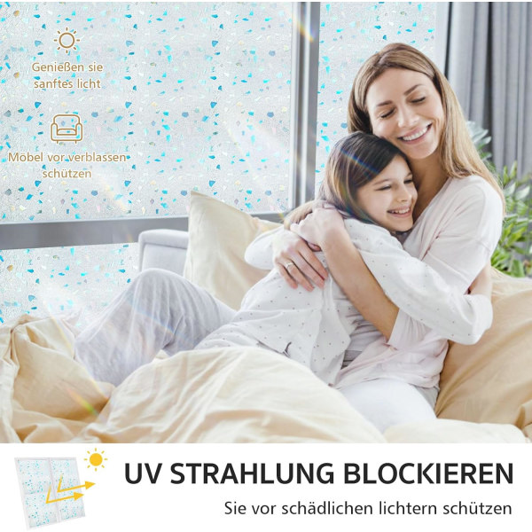 Regnbågsfönsterfilm för integritet, statisk klammer självhäftande fönstervinyl regnbågsfilm glasdekaler, 45cm*2m