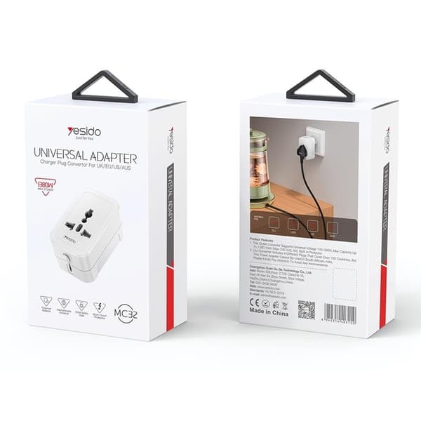 YESIDO MC32 YLEISSOVITIN /EU/US/AUS MAX 6A VALKOINEN