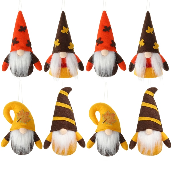 Håndlavet Thanksgiving Fall Gnome Elf Ornament (8 stk.)