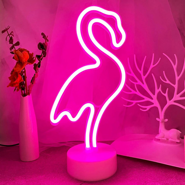 Flamingo Neonskilt, Jentenes Nattlys USB/Batteri Rosa Dekorativt Flamingo Neonlys med Stativbase Flamingo Kvinnegave