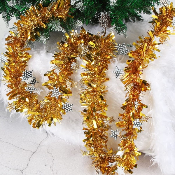 Guld juletræsguirlande, 8M juleglitterkrans, til indendørs og udendørs juletræsdekorationer
