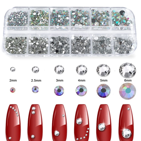 Rhinestones i 6 storlekar Gems-Nail Art Gems med pincett och Rhinestone Picker Dotting Pen