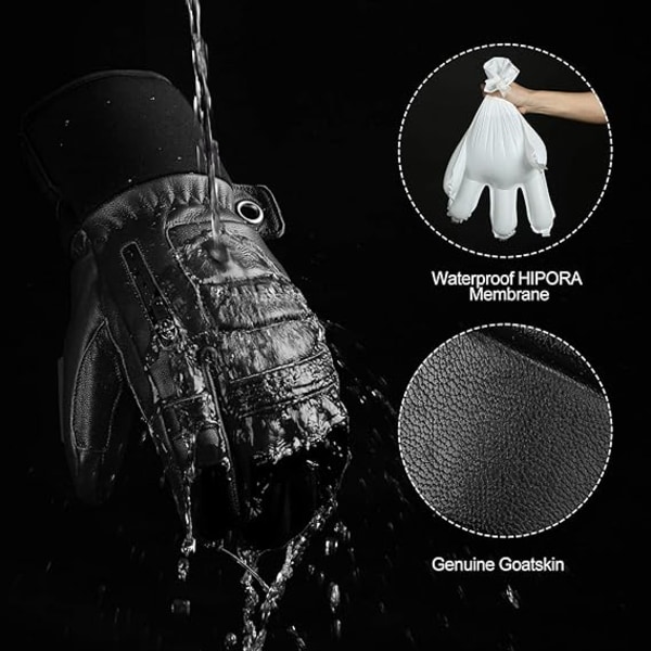Vinter Skidhandskar Termiska Vattentäta Getläder Förlängda Handled Snö Skid Snowboard Utomhussporter XL Black XL