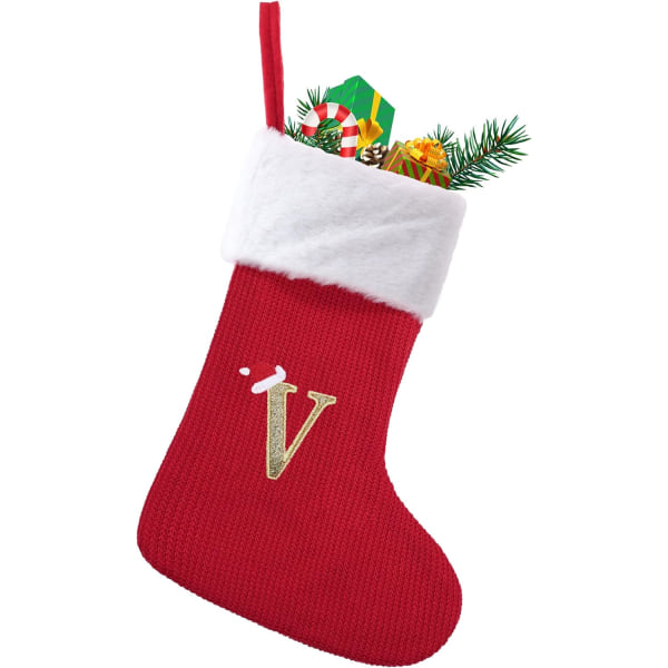 Julestrømper, Medium Xmas Personaliserede strikstrømper med bogstaver, rød pejs hængende julemandssokker til juledekoration Julegave