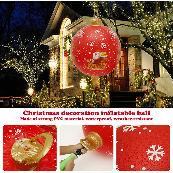 Oppblåsbar Julekule 23 Tommer Stor Utendørs Jule PVC Oppblåsbar Ball Gigant Oppblåsbar Ball Dekorasjoner Gjenbrukbar Julenissen Snømann Oppblåsbare Ball