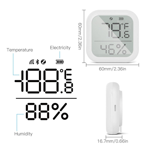 1 stk. Digitalt hygrometer termometer måler sensor - Smart elektrisk temperatur- og fugtighedsmåler til hjem, garage, drivhus