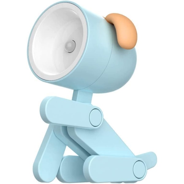 Natlys, LED sød natlampe, tegneserie mini skrivebordslampe Justerbar telefonholder (hund, blå)