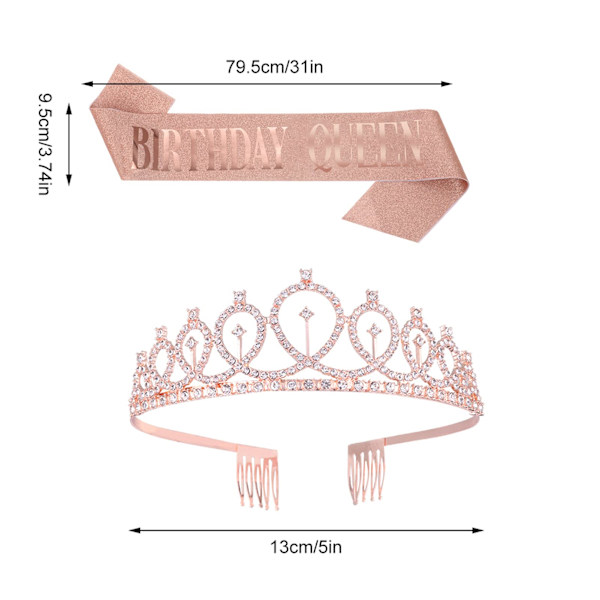 Födelsedag Drottning Krona Hårband Födelsedag Flicka Sash och Tiara, Kristall Rhinestone Krona för Grattis på Födelsedagen Present Fest Tillbehör, Gynnar, Dekorationer