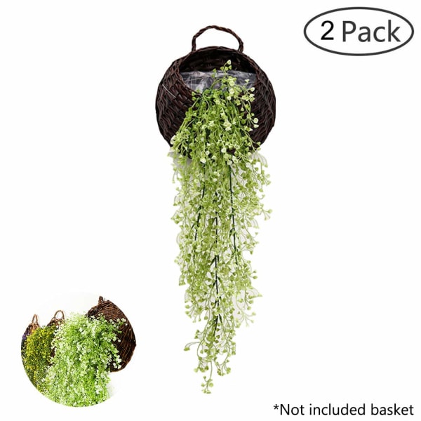 Kunstige hængende vinplanter, pakke med 2 stk. kunstige vedbend falske blomster grønt planter, grøn
