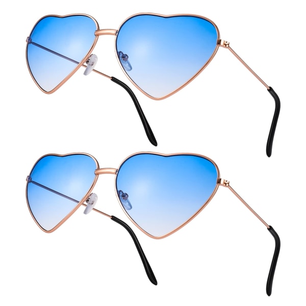 2 par Hippieglasögon - Retro hjärtformade solglasögon 60-tals 70-talsstil Hjärtglasögon Festivaltillbehör för hippietröjor (blå)