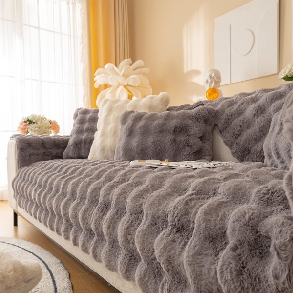 Tykke kaninplys sofabetræk 1 2 3 personers, skridsikre sofabetræk, Funny Fuzzy sofabetræk, varme pudebetræk i fløjlssofa (70x70 cm)
