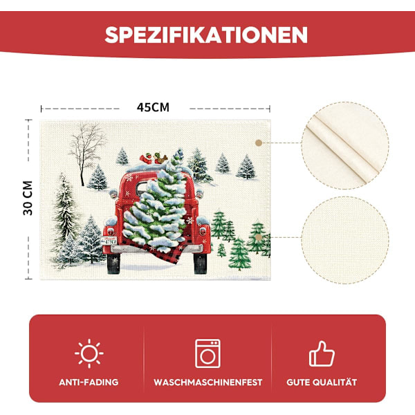 Mode Vesivärirekka Puut Joulu Pöytäliinat Sarja 4 kpl 30 x 45 cm Juhla Talvi Banketti Pöytäliinat Pestävä Pöytäliinat Keittiö Juhlat Koristelu