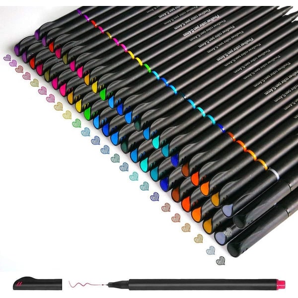 Fargede penner Finpunktmarkører Finspiss Tegnepenner Porøs Fineliner Pen for Bullet Journaling Skrive notattaking Kalender Agenda 24 farger