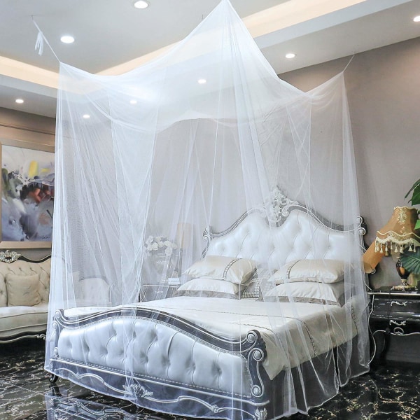 Dobbelt myggenet sort 4 stolpeseng baldakin dekorativ prinsesse firkantet myggenet stort til indendørs soveværelse og camping