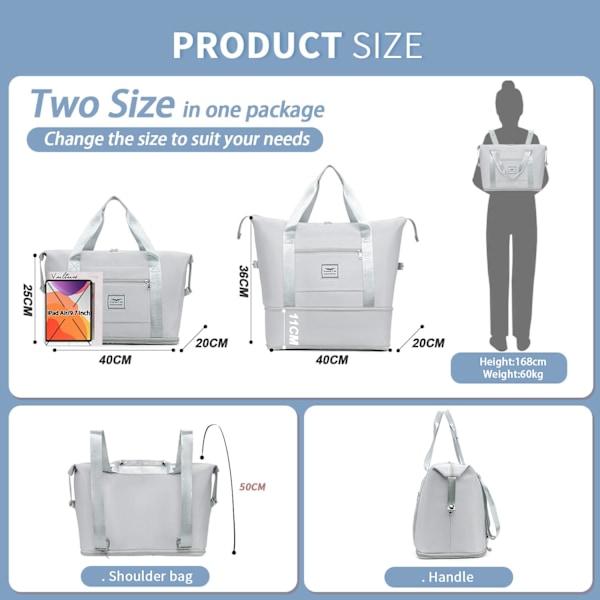 Kvindes Udvidbar Rejse Duffel Taske med Trolley Sleeve, Weekend Overnight Hospital Tote Taske med Dobbelt Skulderrem