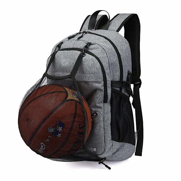 Basketball Ryggsekk med Ballnett, 15.6 Tommers Laptop Ryggsekk, Ryggsekk med Ballnett, Basketballveske Light Gray