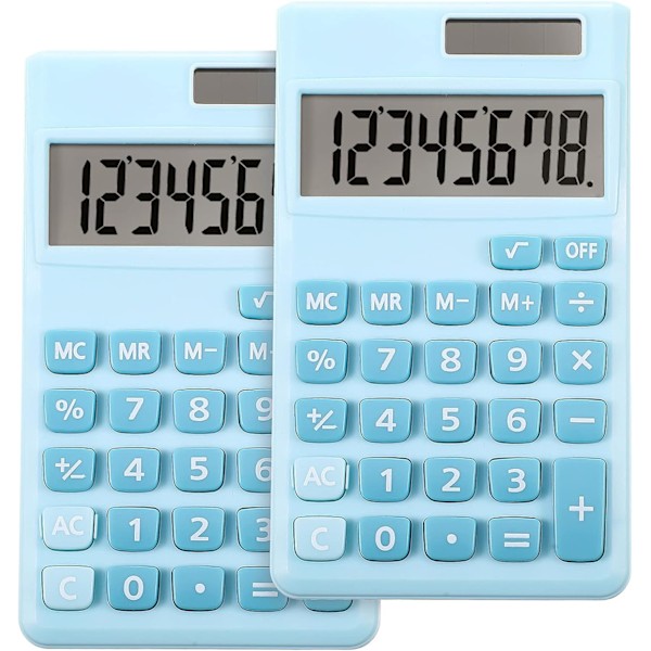 2 Pakke Kalkulator Mini Digital Kalkulator med 8-Sifret LCD-Skjerm, Lommeformat for Barn Hjemme Skolebruk (Blå)