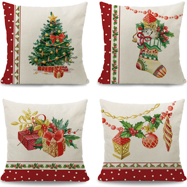 Julkuddeöverdrag 45 x 45 cm, set om 4, Juldekoration Kuddar, Julkuddar, Julgran, Julstrumpor Låda