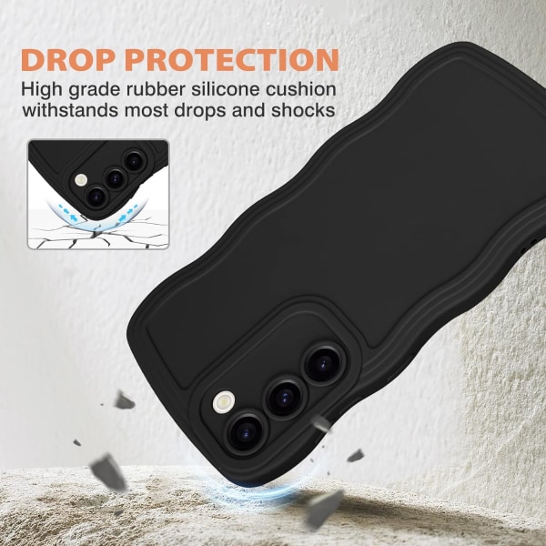 Samsung Galaxy S23 Plus Cover til Piger Kvinder, Sødt Bølget Ramme Flydende Silikone Fleksibel Blød Stødsikker Kamerabeskyttelse Cover Black S23