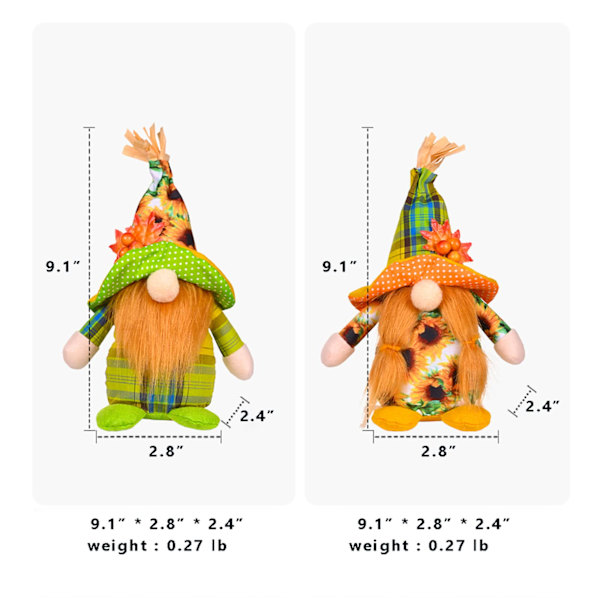 Kiitospäivän pehmo tonttu koriste syntymäpäivälahja 2 kpl, 9,1 tuumaa
