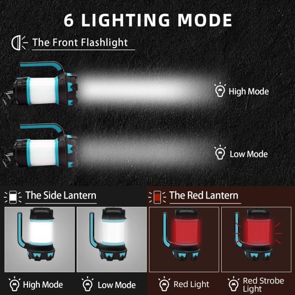Ladattava LED-taskulamppu Kannettava taskulamppu 6 eri tilan telttavalo