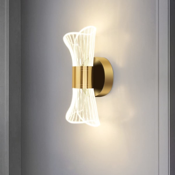 LED væglampe indendørs moderne, 10W væglampe dæmpbar med 3 lysfarver, væglampe lavet af akryl i guld til soveværelse