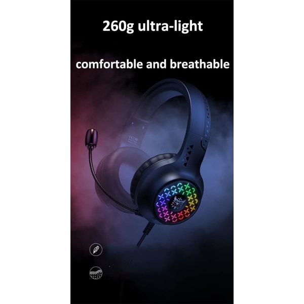 RGB Gaming Headset, Trådløst Headset 260g Vekt med 360° Roterende Mikrofon, HD Stereo Gaming Headset, X7 Pro Svart