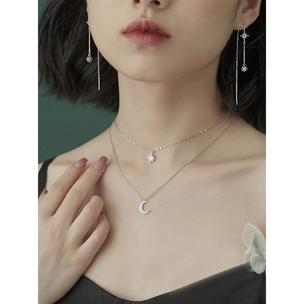 925 Sterling Silver Skiktat Halsband Stjärna Halsband för flickor