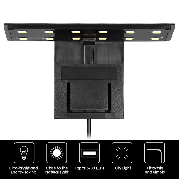 Ultra-tynd akvarie LED-lys Ultra Bright Clip-on 12 LED'er