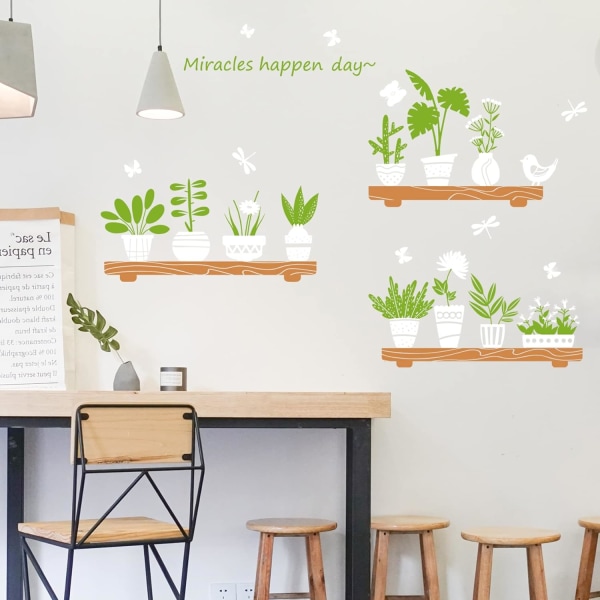 Seinätarrat – vihreitä ruukkukasveja, irrotettavat itseliimautuvat vihreät keittiön seinätarrat, taideseinäsisustus
