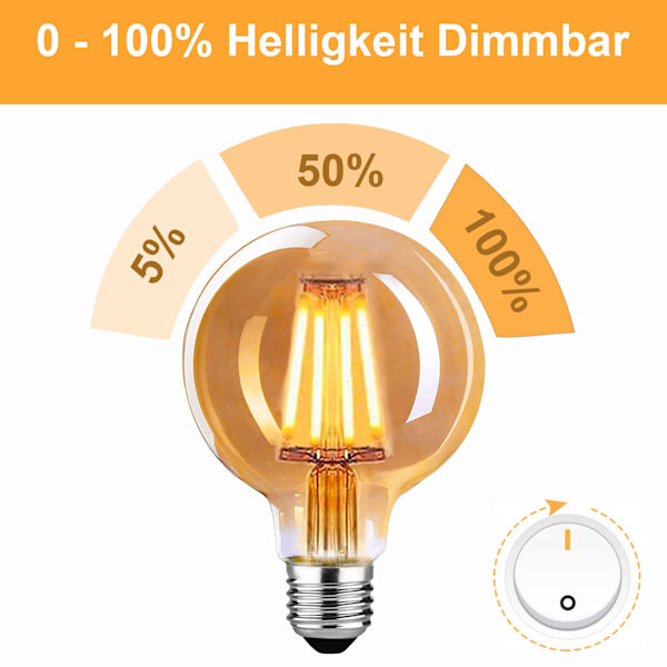 Vintage E27 LED-lamppu, 4W G80 2700K lämmin valkoinen - 4 pakkausta