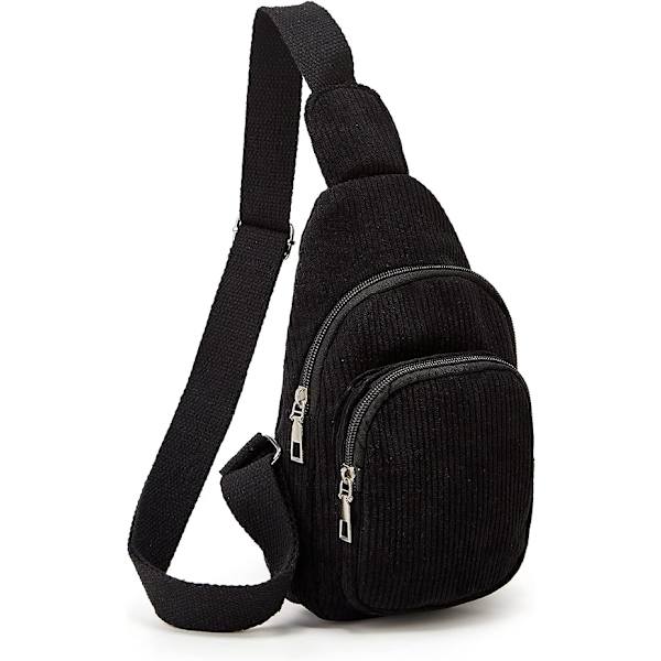 Naisten Sling-laukku, Pieni Ristilaukku, Corduroy-Sling-reppu, Vyölaukku, Matkustukseen, Urheiluun, Juoksuun, Vaellukseen black