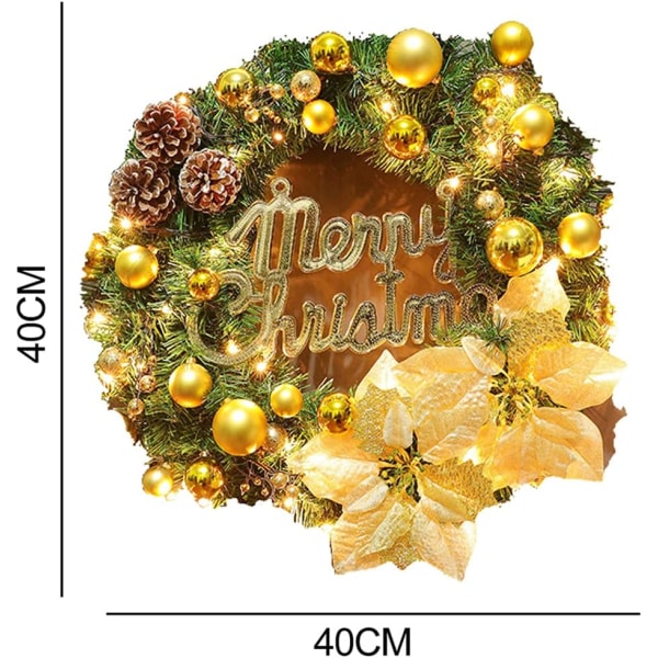 Julekrans med LED-lys, 40 cm kunstige fyrrekogler