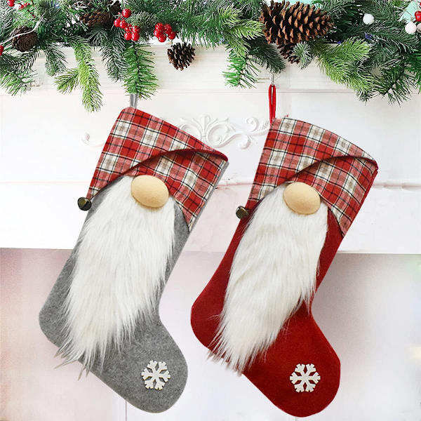 2-pack 3D tomte-julstrumpor med svenska tomtar, 45 cm