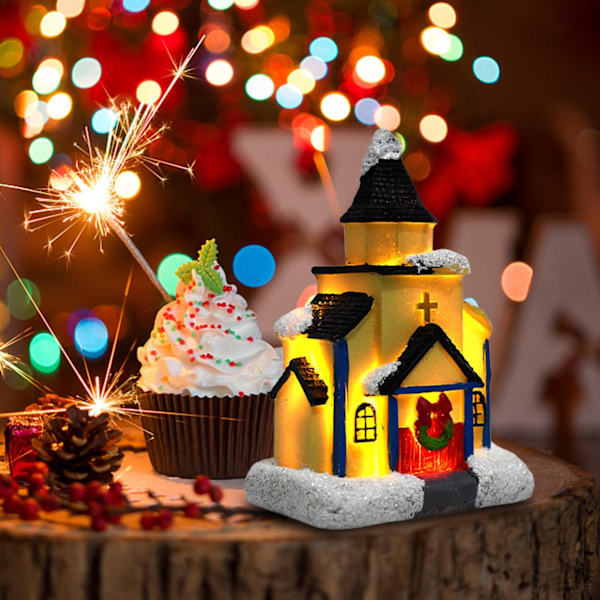 Julelandsbyhusstatue med varmt LED-lys