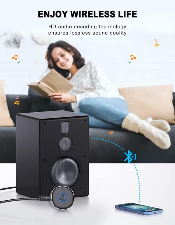 Aux Bluetooth 5.3 Mottaker, Bil Bluetooth Aux Adapter Roterer 180° Trådløs Lyd, Passer for Bil 3.5mm Jack.