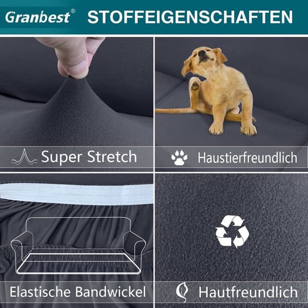 Stretch Sofatrekk 2-seter, Alt-inkludert Sklisikkert Sofatrekk, Møbeltrekk (2-seter, Grå)