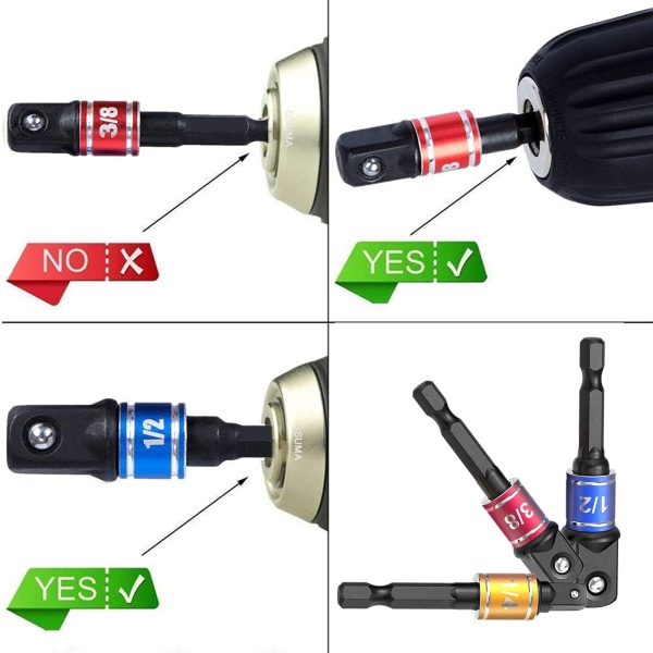 Impact Driver Socket Adapter Set (3 st/set: 1/4\", 3/8\", 1/2\")