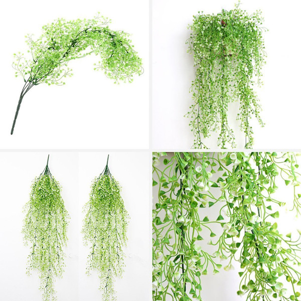 Kunstige hængende vinplanter, pakke med 2 stk. kunstige vedbend falske blomster grønt planter, grøn