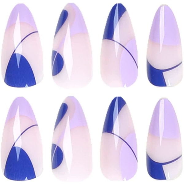 24 kpl lyhyet tekonkynnet, Almond By Design Nails, kiiltävät ranskalaiset tekonkynnet lyhyet, akryyliset tekonkynnet liimalla